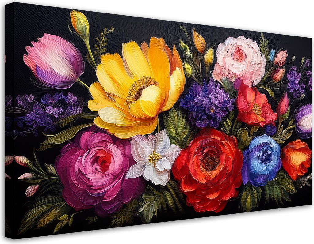 Leinwandbild Bunt Blumen in Blüte Bouquet 120x60 Feeby Bunt bild für die wand bereit zum aufhängen