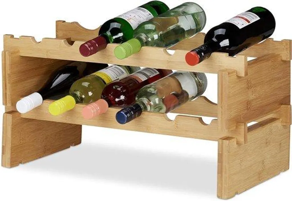 Range-bouteilles en bois de bambou robuste 2 niveaux 12 emplacements