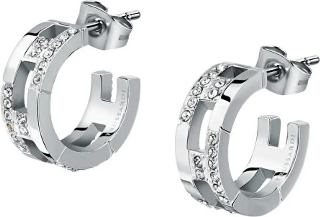 Puces d'oreilles chic en acier et zirconium brillant T-Logo TJAXC
