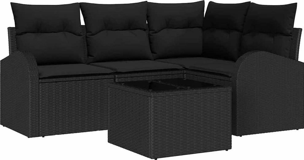 Gartensofa-set mit Kissen 5 pcs Schwarz Poly-Rattan
