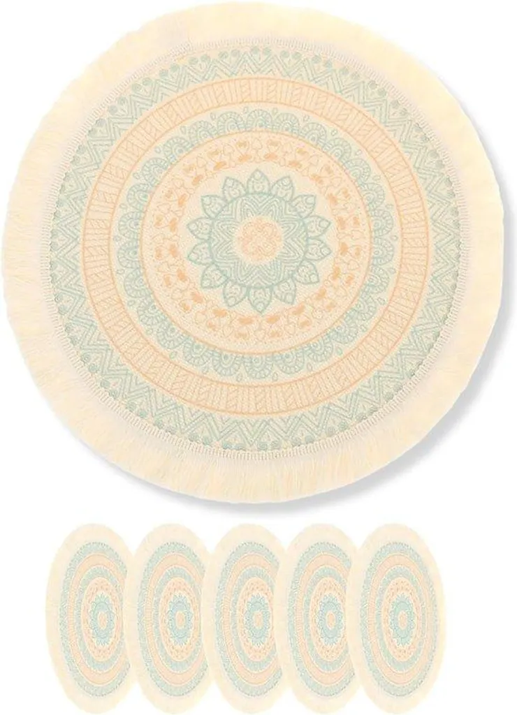 Sets de table protecteurs ronds tissu bleu - Lot de 6 anti-rayures