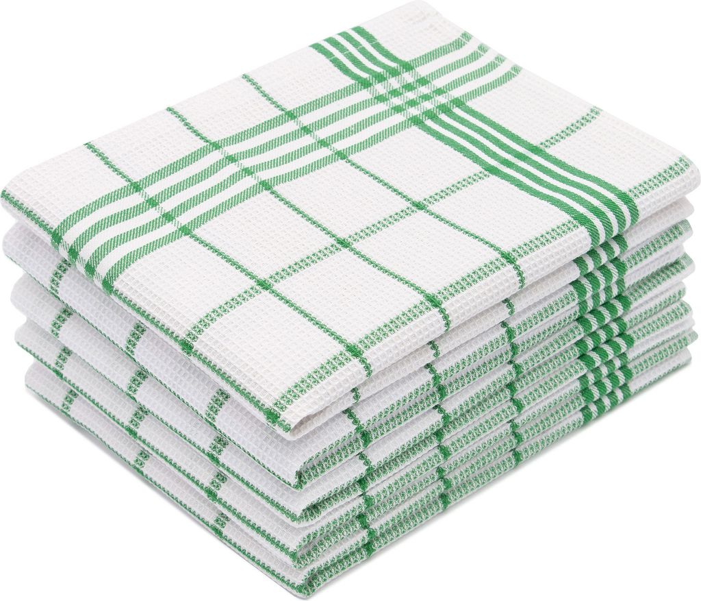 5er Set Geschirrtücher, 50x70 cm, 100% Baumwolle, Waffelpique, grün-weiß-kariert