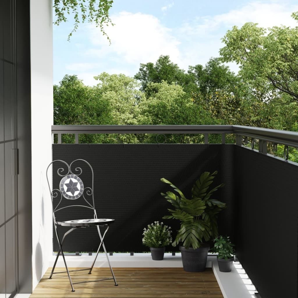 Möbel Balkon-Sichtschutz Schwarz 500x80 cm Poly Rattan - Gartenzaun 156301
