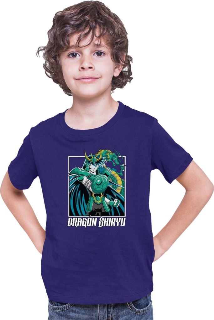 Kinder T-Shirt Japan Anime Manga Saint Anime Seiya Dragon Shiryu Dragon Shiryu, 9-11 Jahr - 140 / Dunkelblau