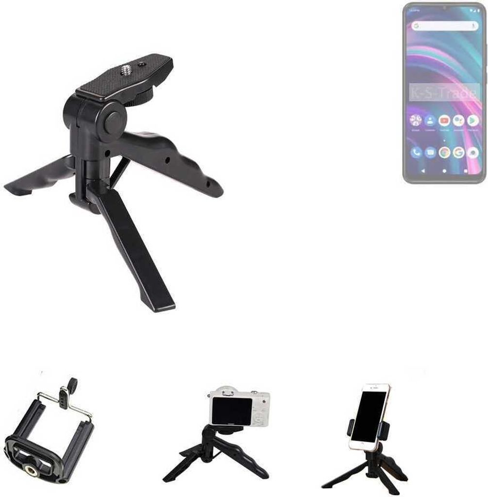 K-S-Trade Stativ Tisch-Ständer Dreibein Handy-Stativ Ständer kompatibel mit BLU S91 Mini-Stativ Smartphone Tripod Handy-Stativ aus Plastik schwarz