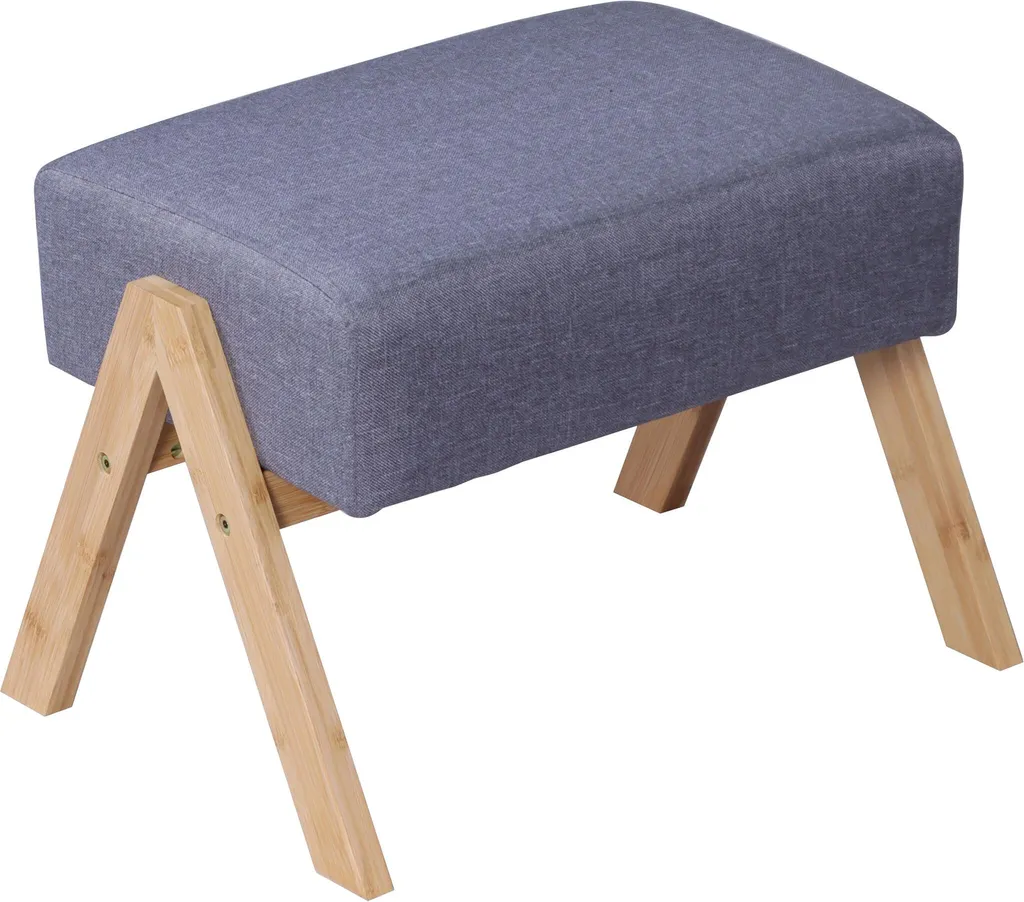 Pouf Relaxdays in Bambù e Tessuto Grigio | Sgabello Contenitore Elegante