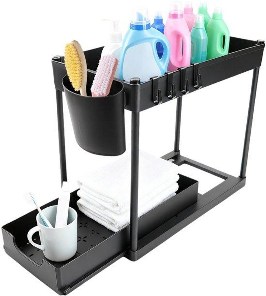 Unyqoos ausziehbarer Küchenschrank-Organizer mit zwei Ebenen und rutschfester Kante