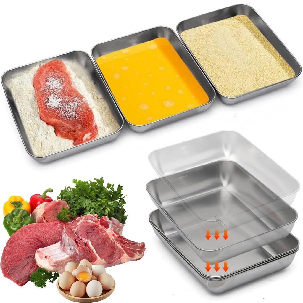 Panierschale 3-teiliges Panierset Panierschalen Set aus Edelstahl Panier Set (21.8 x 15.5 x 3.1cm 3 Stück), Schale Rechteckig, Schale zum Panieren...