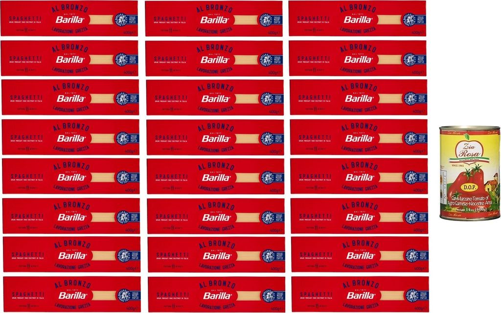 24x Barilla Spaghetti al Bronzo Bronze Gezogene Pasta 400g Rohe Verarbeitungsmethode +Zia Rosa DOP San Marzano 400g