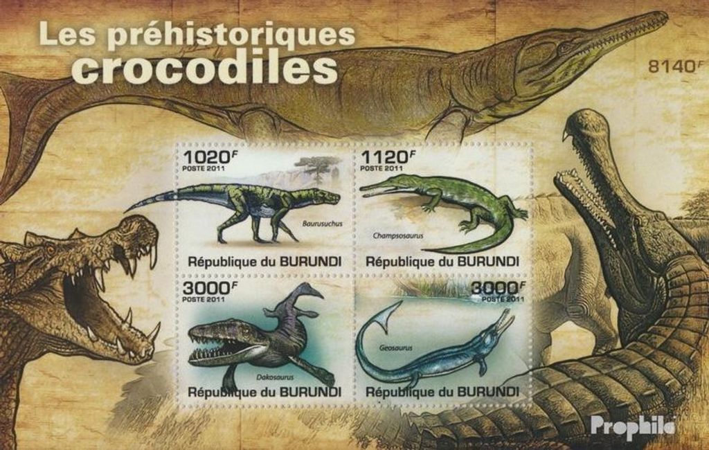 Briefmarken Burundi 2011 Mi Block 163 (kompl. Ausgabe) postfrisch Prähistorische Krokodile