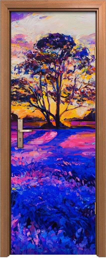 Türposter 70x200 cm Türaufkleber Türtapete Türfolie Klebefolie Lavendel Baum bunte Abstrakte