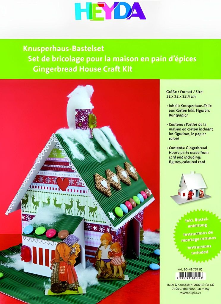 HEYDA Knusperhaus Bastelset Lebkuchenhaus aus weißem Karton Produktbild 