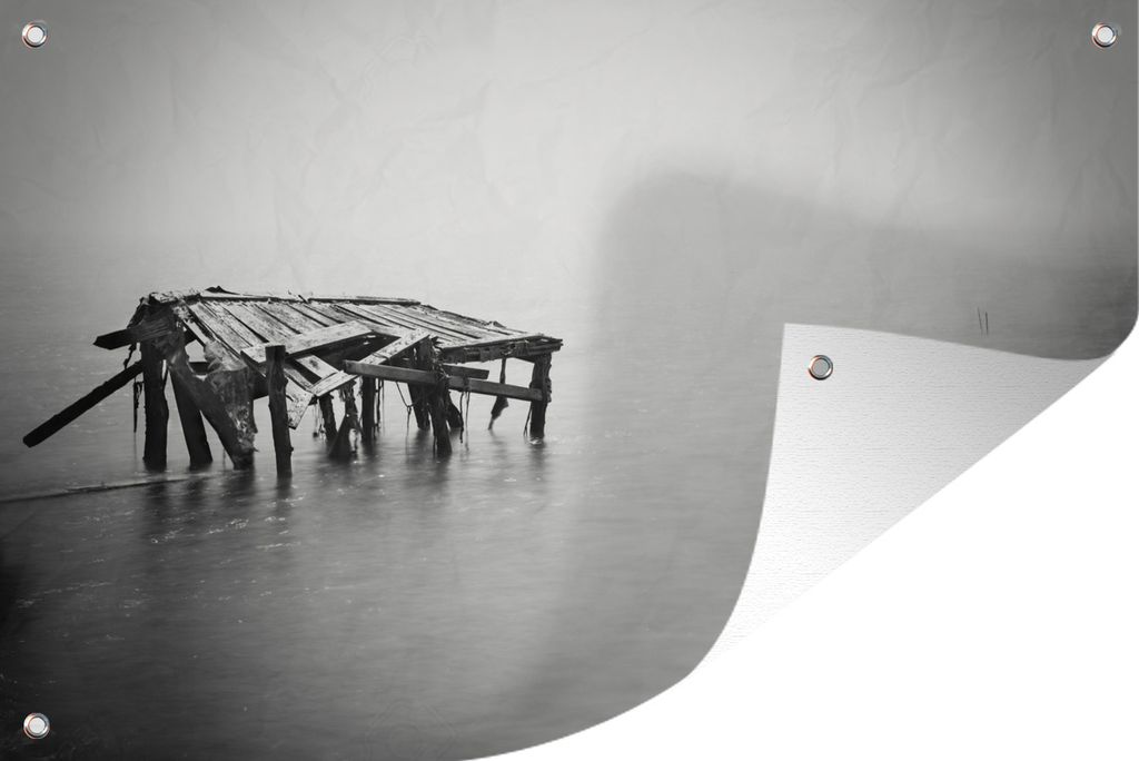 MuchoWow 120x80 cm Outdoor-Poster Gartendeko Sichtschutz Garten Poster für den Garten Schwarz und weiß minimalistische Meereslandschaft