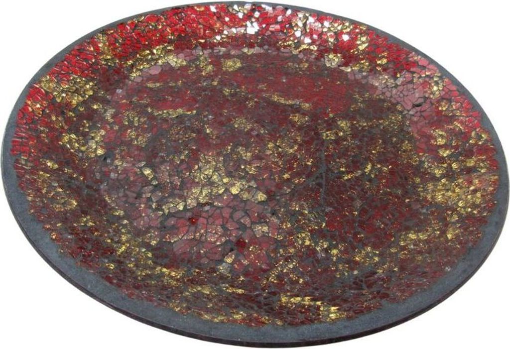 Glas Teller Deko Schale Obstschale Servierschale Dekoteller Crush rot/gold 33cm