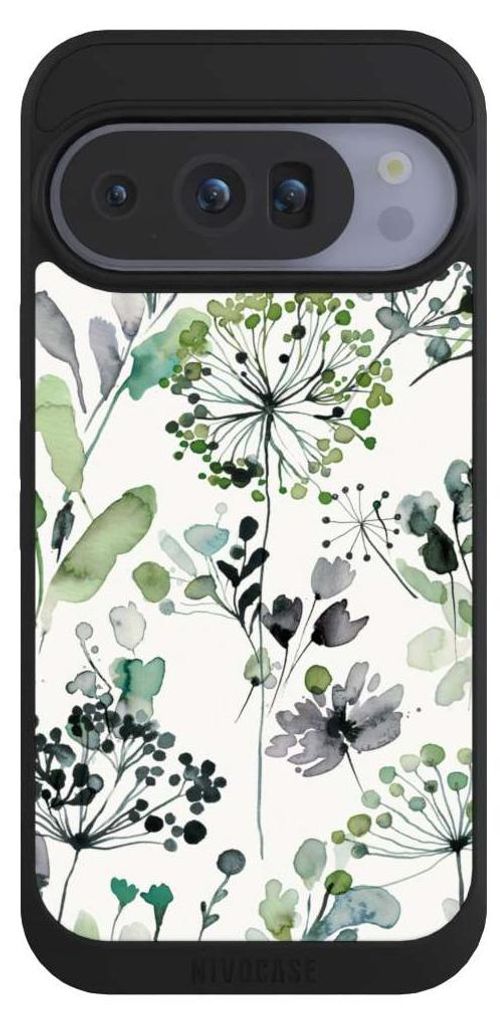 NIVOCASE Handyhülle für Google Pixel 10 Pro Hülle NIVOpure Case Schwarz Blumen Wasserfarbe Eukalyptus