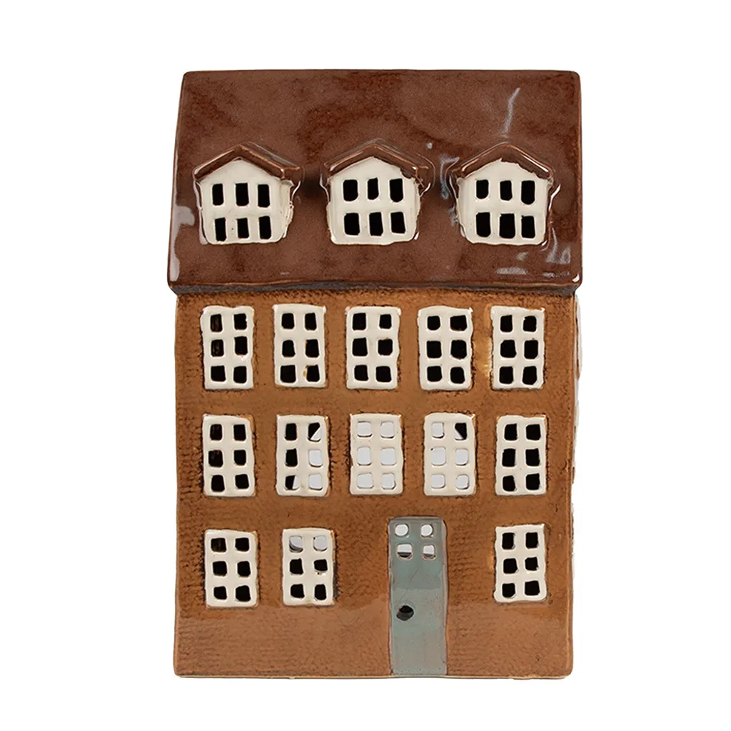 Casetta Portacandele Ceramica Marrone Clayre & Eef | Idea Regalo Home