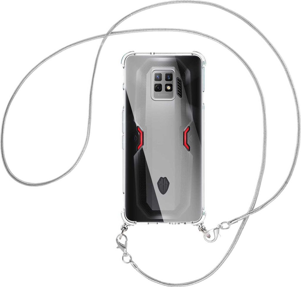 Handykette Backcover-Schutzhülle mit Band (Metall silberfarben) für ZTE nubia Red Magic 7 Pro (NX709J) - silberfarbene Snake-Kette