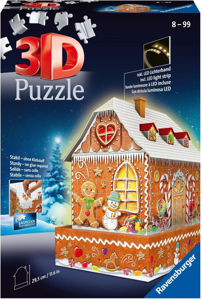 3D Puzzle 216 Gebäude bei Nacht: Lebkuchenhaus