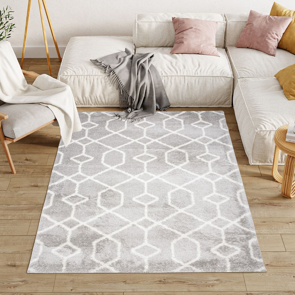 Teppich Wohnzimmer Schlafzimmer Modern Design Shaggy Hochflor Langflor Weich Grau 120 x 170 cm
