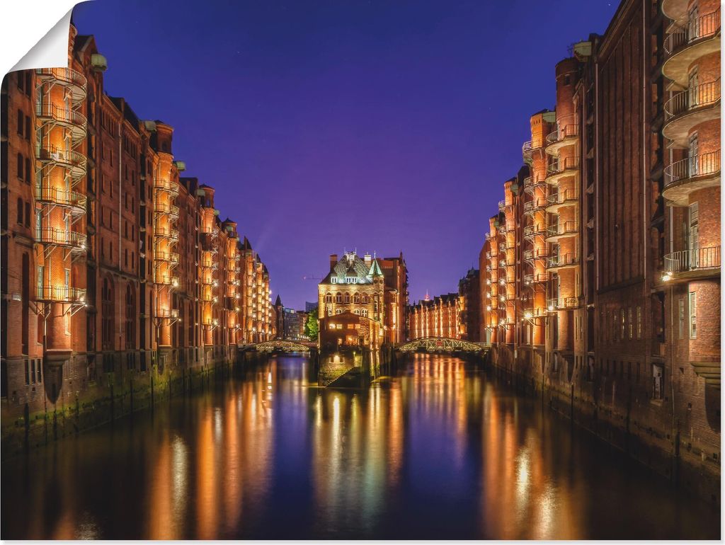 ARTland Poster Hamburg Speicherstadt bei Nacht Größe: 60x45 cm
