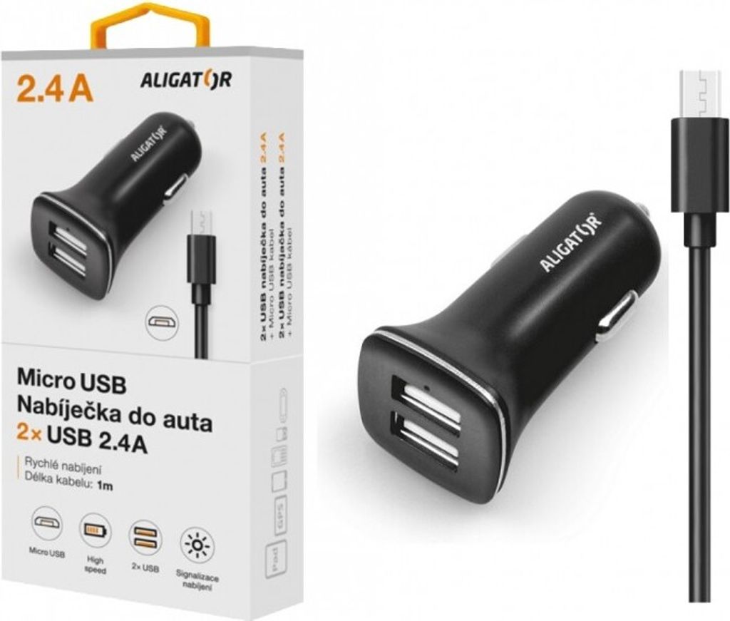 ALIGATOR Autoladegerät microUSB 2.4A TCH schwarz
