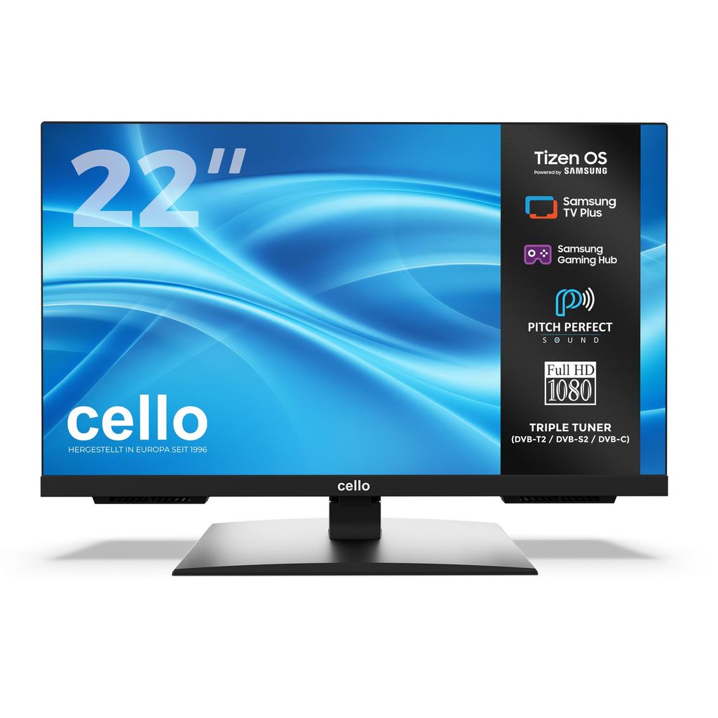 Cello 22′′ Tizen OS by Samsung LED Smart TV mit Triple Tuner, Pitch Perfect Sound, Bluetooth, WLAN mit Tizen App Store