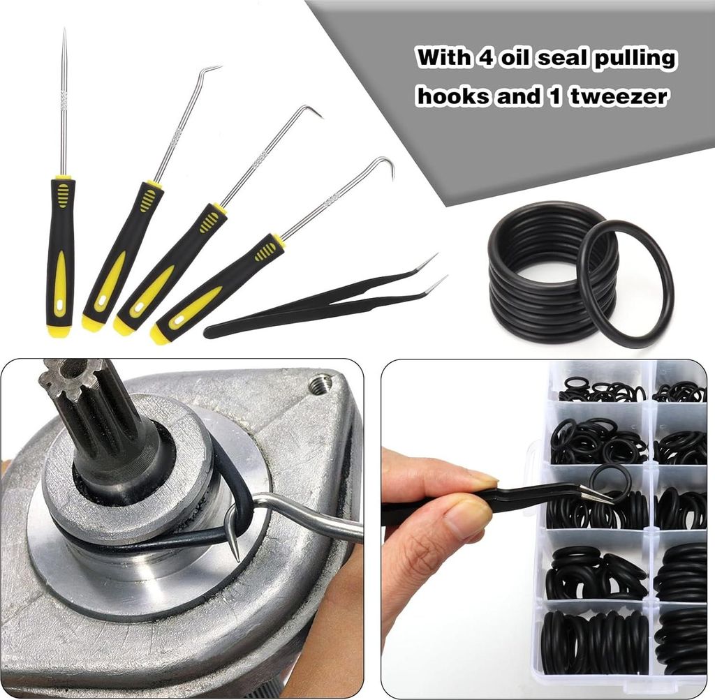 1200 Stück Nitrilkautschuk Dichtungen O-Ringe - Dichtungsringe Dichtung flach Sortiment - Pick & Hook Pinzette - 24 Größen