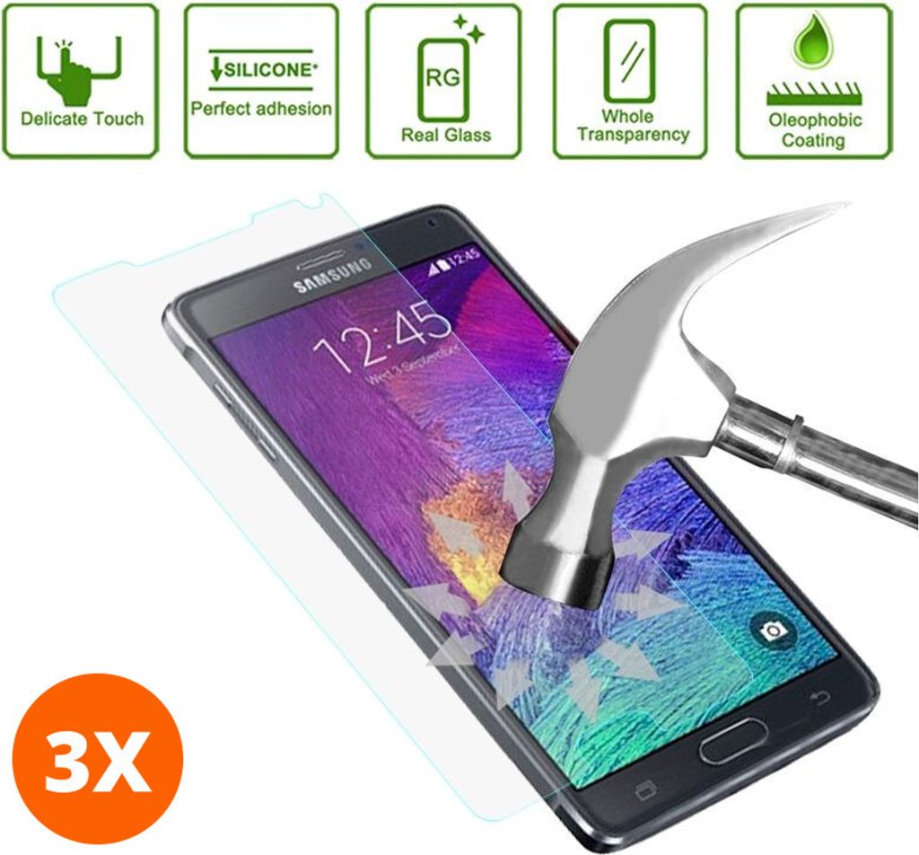 Mobigear 9.98 Samsung Galaxy Note 4 Panzerglas Gehärtetes Glas Displayschutz - Hüllenfreundlich (3er Pack)