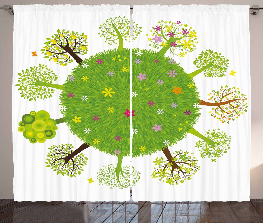 ABAKUHAUS Erde Rustikaler Gardine, Verschiedene grüne Bäume Bloom, Schlafzimmer Kräuselband Vorhang mit Schlaufen und Haken, 280 x 245 cm, Mehrf...