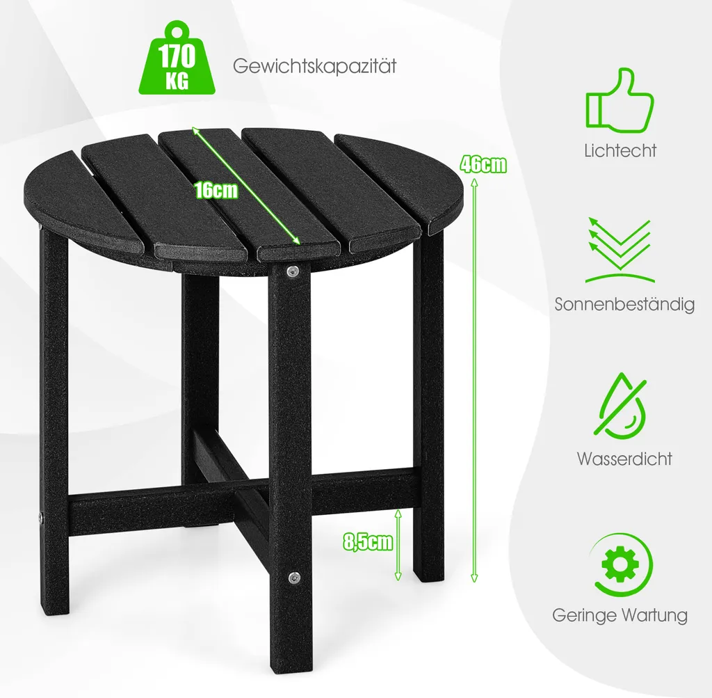 Table d'appoint résistante aux UV et intempéries, table de jardin noire - 5