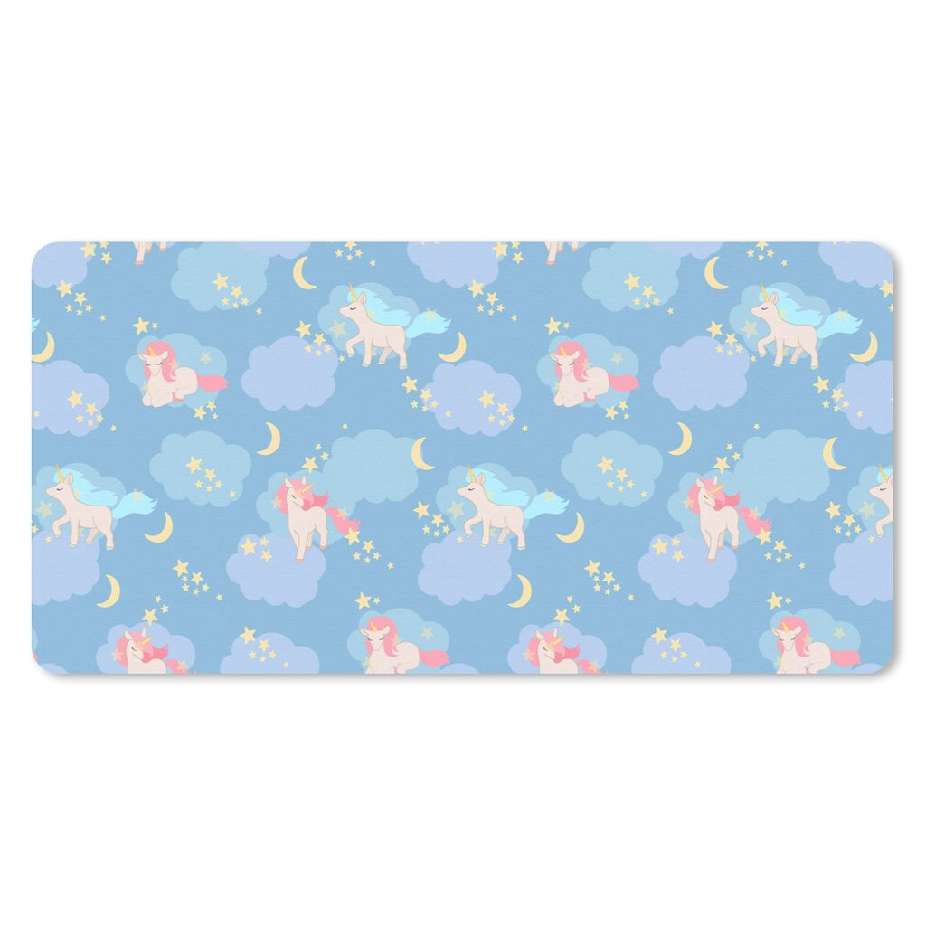 MuchoWow Schreibtischunterlage Einhorn - Muster - Sternenhimmel 80x40 cm - XXL Mauspad - Gaming Mauspad