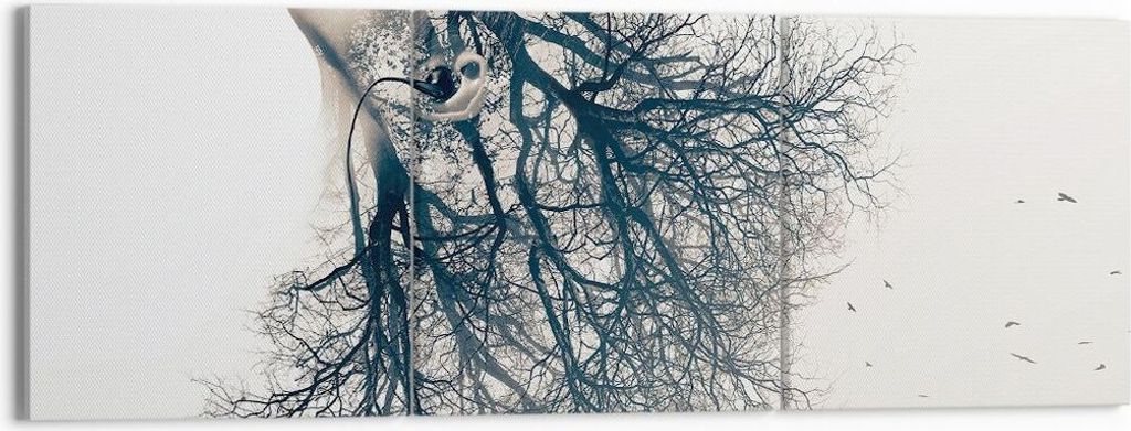 Bild auf Leinwand - Leinwandbild - 3 Teile - Mädchen Baum Grafik - 150x50cm - Wand Bild - Wanddeko - Wandbilder - Leinwanddruck - Bilder - Wanddek...