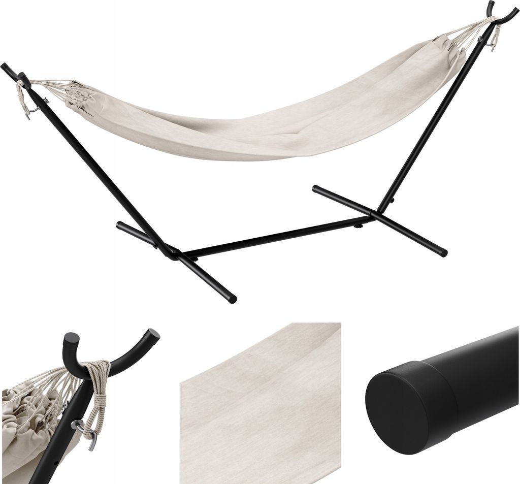 GREGMAN Calm 40 | Hängematte mit Gestell | Stabiler Rahmen | Outdoor & Indoor | Terrasse Hof Garten Balkon Pool | bis 200 kg belastbar | Beige