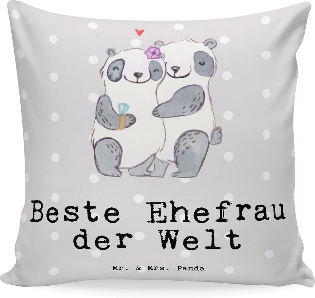 Mr. & Mrs. Panda Dekokissen Panda Beste Ehefrau der Welt - Grau Pastell - Geschenk, Ehe, kuschelkissen 40x40, Hochzeit, Geschenkidee, Kissen, Zierk...