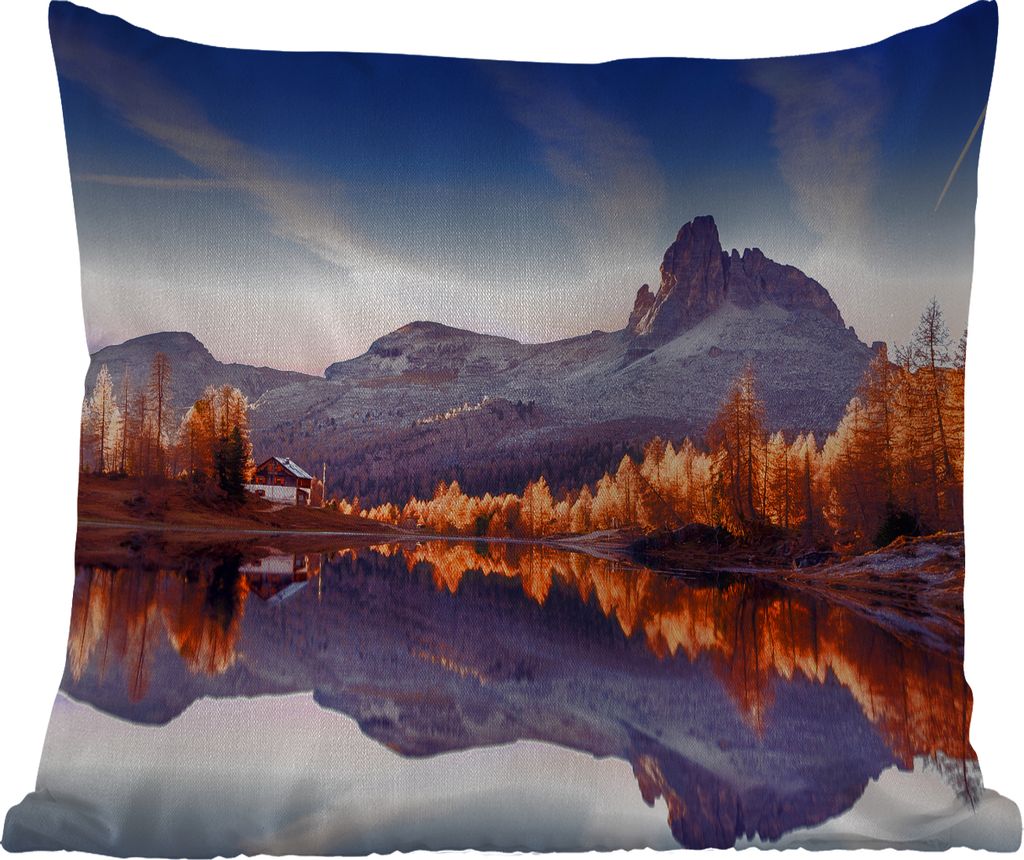 MuchoWow Outdoor Kissen - Berge - Bäume - Herbst - See - Natur - 50x50 cm - Wetterfest - Lounge Kissen - Komfortabel - Kissen mit Bild