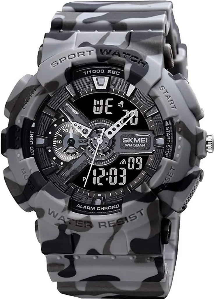 Montre SKMEI Davian Camouflage Grise - Étanche avec Alarme et Chrono