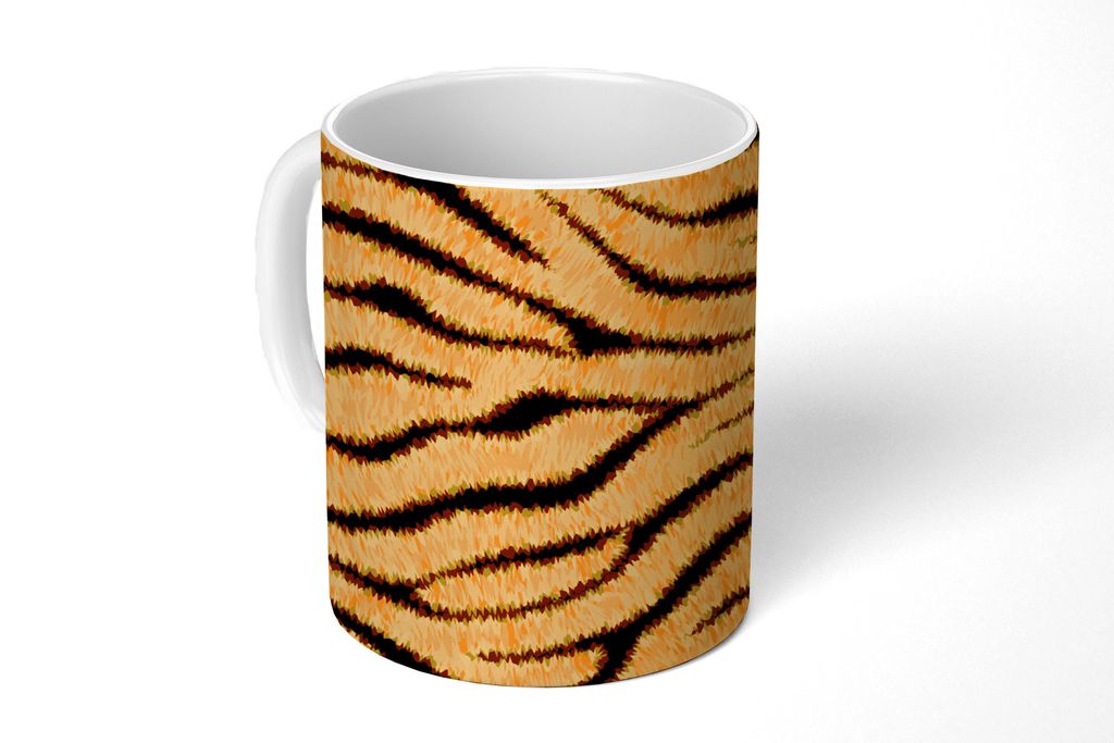 KitchenYeah Tasse Kaffeetasse Kaffeebecher 350 ml Tigerdruck - Orange - Schwarz Teetasse - Fototasse - Becher - Keramikbecher - Teebecher - Kaffe...