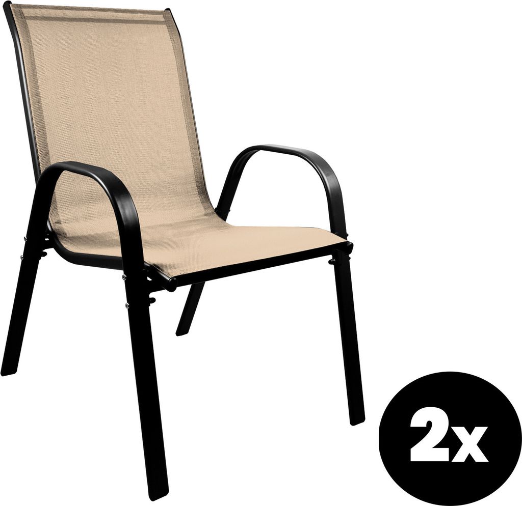 Aga 2er Set Gartenstühle MR4400BE-2 Beige – Stapelbare Hochlehner aus Metall & Gewebe, mit Armlehnen, wetterfest für Garten & Terrasse