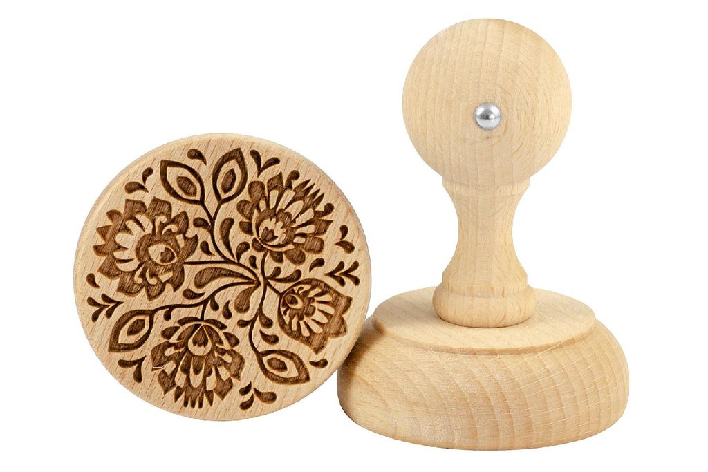 Folkroll Keksstempel Folk Floral, Ø 60 mm, Cookiestempel, Backstempel, Keks, Stempel, Motiv, Buchenholz, 336823