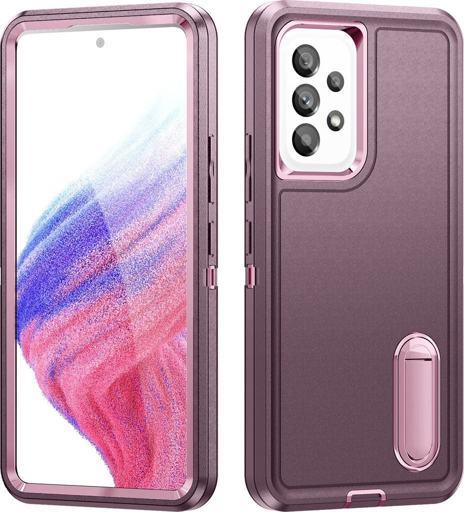 Hülle für Samsung Galaxy A53 5G Hybrid Dreilagige Robust Stoßfest Schwerlast Schutzhülle mit Ständer Lila