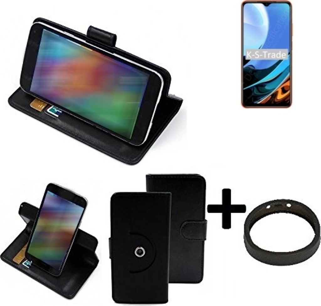 K-S-Trade Case Schutz Hülle kompatibel mit Xiaomi Redmi 9T + Bumper Handy Hülle Flipcase Smartphone Cover Handy Schutz Tasche Walletcase schwarz