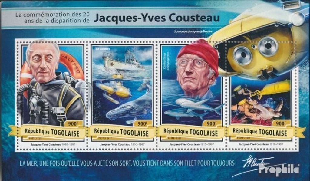 Briefmarken Togo 2017 Mi 7994-7997 Kleinbogen (kompl. Ausgabe) postfrisch Jacques-Yves Cousteau