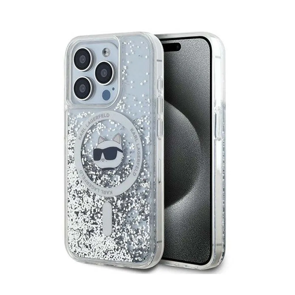 Karl Lagerfeld Klhmp14Xlgchsgh Custodia rigida per Iphone 14 Pro Max 6.7 Trasparente Liquido Glitter Choupette Testa Magsafe