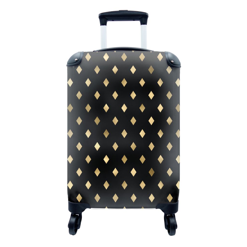 MuchoWow Koffer Handgepäck Trolley Rollkoffer Kleine Reisekoffer mit 4 Rollen - Muster - Gold - Schwarz - Kariert - Cabin Size < 55x40x23 cm & 5...