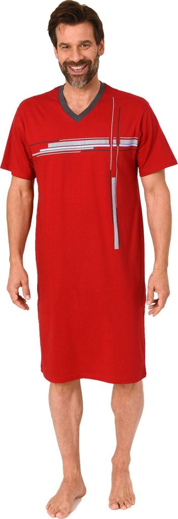 Normann Herren kurzarm Nachthemd mit eleganten Frontprint - auch in Übergrössen ; rot1 , 64