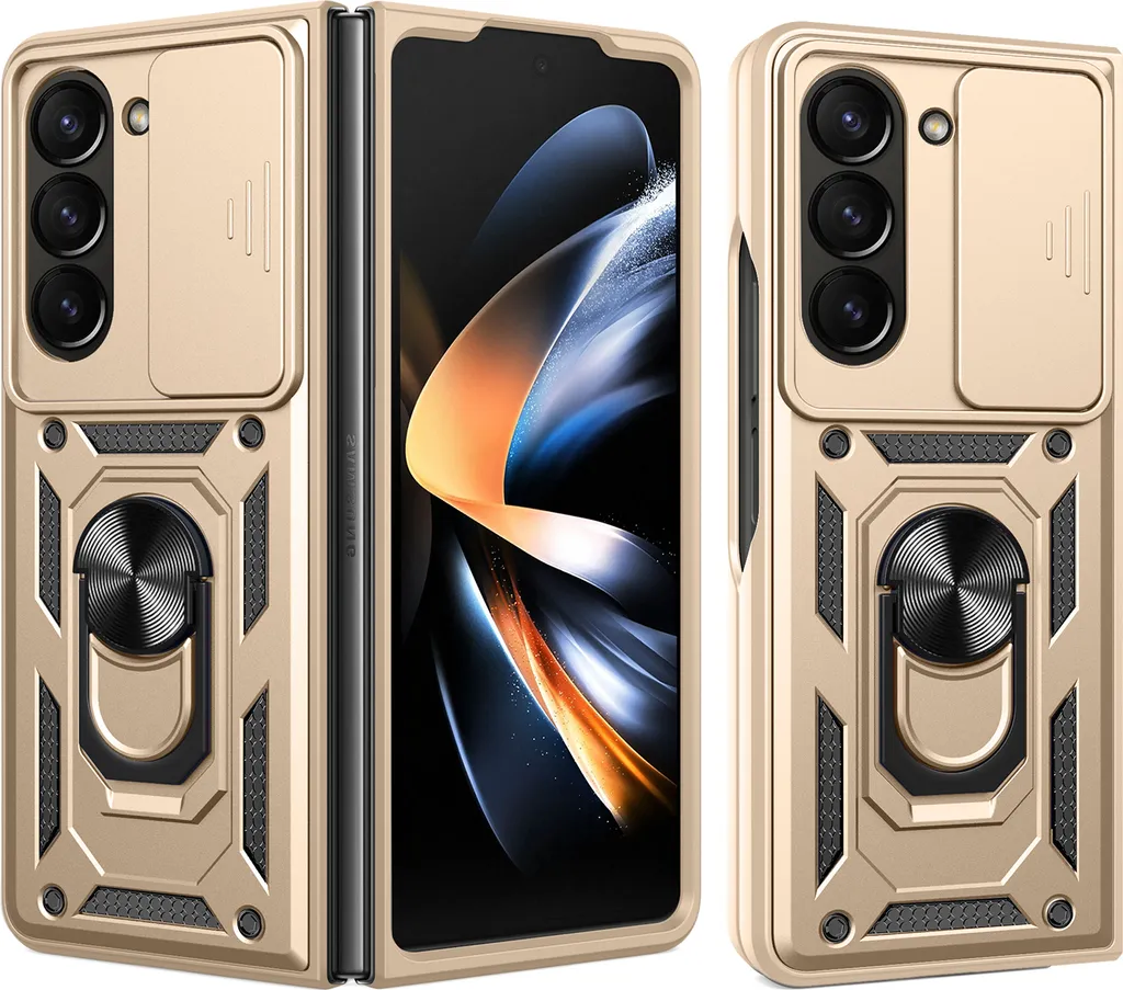 Cover Antiurto Samsung Fold 6 Oro: TPU Bumper + Anello Rotante 360°