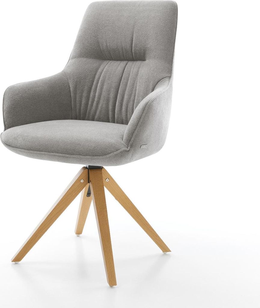 DELIFE Drehstuhl Zelia-Flex mit Armlehnen Strukturstoff Soft Grau Holzgestell kantig Natur 180° drehbar Taschenfederkern