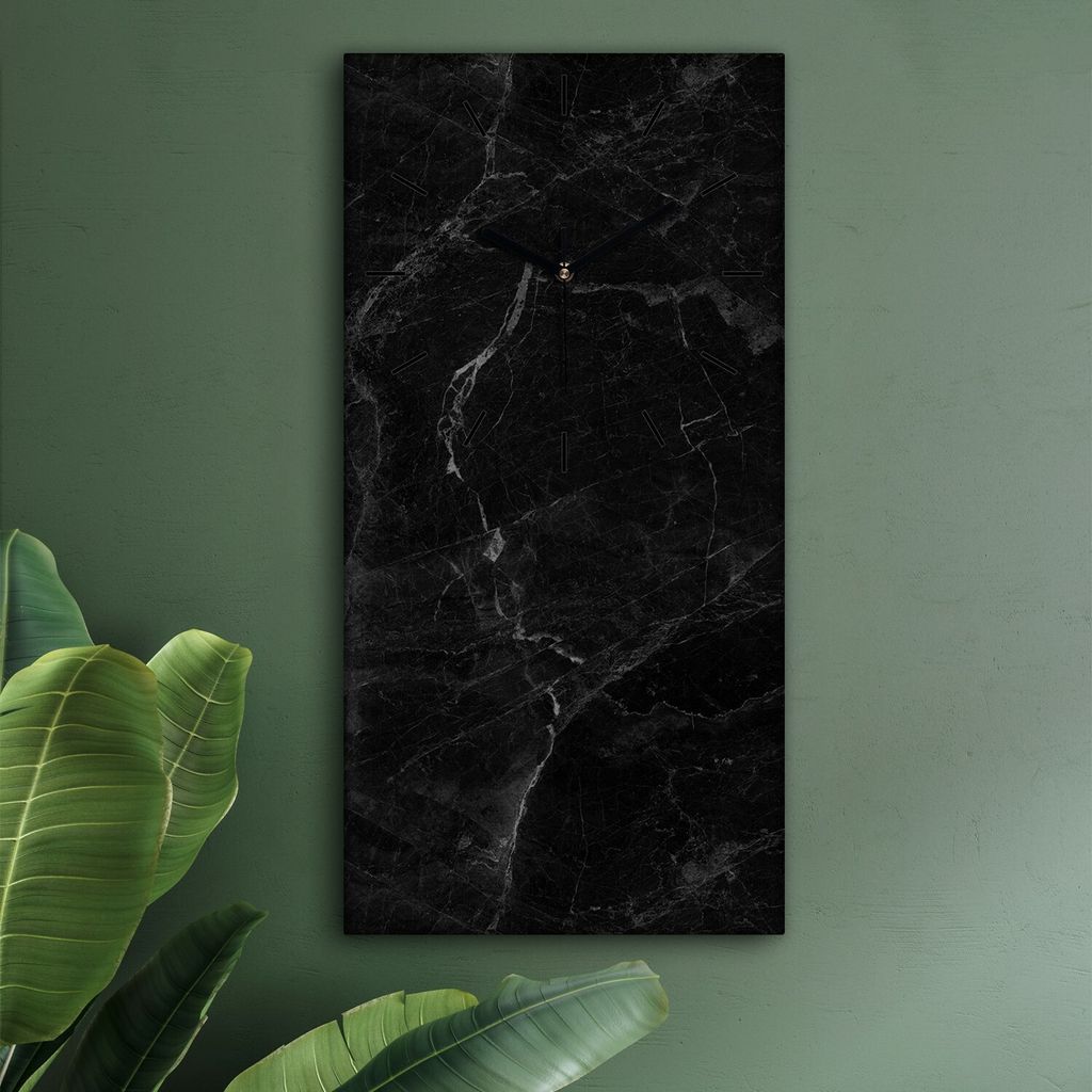 Wohnzimmer Leinwand Uhr Geräuschlos Küche 30x60 Schwarzer, Marmor, Textur, schwarze Zeiger