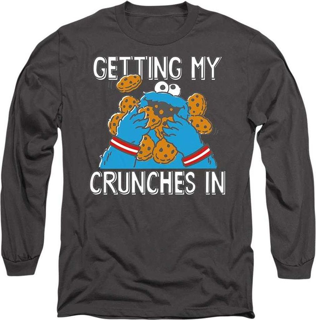 Sesame Street - "My Crunches" T-Shirt für Herren/Damen Uni, Langärmlig TV28777 (XXL) (Holzkohle)