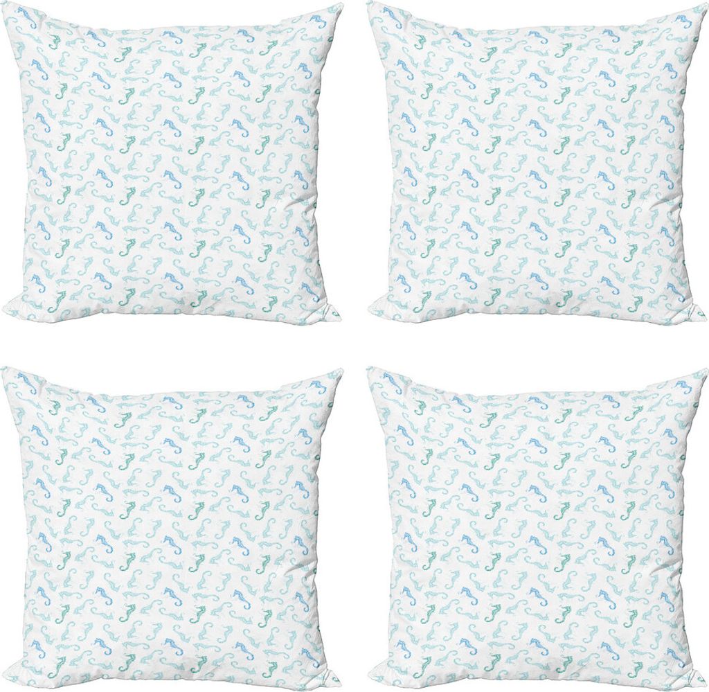 ABAKUHAUS Seahorse Kissenbezug Set (4 Stück), Nautical Kontur Tier, Moderner Doppelseitiger Digitaldruck, 60 cm x 60 cm, Blassblau Grau Seeblaue
